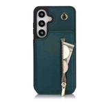 For Samsung Galaxy S24 5G YM006 Skin Feel Zipper Card Bag Phone Case with Dual Lanyard(Green)