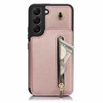 For Samsung Galaxy S22+ 5G YM006 Skin Feel Zipper Card Bag Phone Case with Dual Lanyard(Rose Gold)