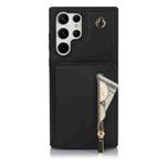 For Samsung Galaxy S22 Ultra 5G YM006 Skin Feel Zipper Card Bag Phone Case with Dual Lanyard(Black)