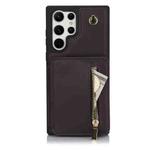 For Samsung Galaxy S22 Ultra 5G YM006 Skin Feel Zipper Card Bag Phone Case with Dual Lanyard(Dark Purple)