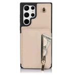 For Samsung Galaxy S22 Ultra 5G YM006 Skin Feel Zipper Card Bag Phone Case with Dual Lanyard(Apricot)