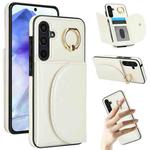 For Samsung Galaxy A55 5G YM007 Ring Holder Card Bag Skin Feel Phone Case(White)