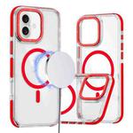 For iPhone 16 Dual-Color Clear Acrylic Hybrid TPU MagSafe Phone Case(Red)