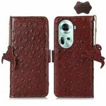 For OPPO Reno11 5G Global Ostrich Pattern Genuine Leather RFID Phone Case(Coffee)