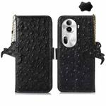 For OPPO Reno11 Pro 5G Global Ostrich Pattern Genuine Leather RFID Phone Case(Black)