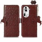 For OPPO Reno11 Pro 5G Global Ostrich Pattern Genuine Leather RFID Phone Case(Coffee)