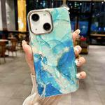For iPhone 15 Plus IMD Marble Acrylic Hybrid TPU Plating MagSafe Phone Case(Green)