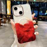 For iPhone 15 IMD Marble Acrylic Hybrid TPU Plating MagSafe Phone Case(Red)