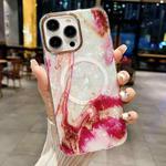 For iPhone 14 Pro IMD Marble Acrylic Hybrid TPU Plating MagSafe Phone Case(Rose Red)