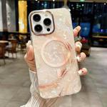 For iPhone 14 Pro IMD Marble Acrylic Hybrid TPU Plating MagSafe Phone Case(Pink)