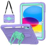 For iPad 10th Gen 10.9 2022 Punk Stand PC Hybrid Silicone Tablet Case with Shoulder Strap(Purple Teal)