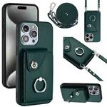 For iPhone 15 Pro Max Organ Card Bag Ring Holder Phone Case with Long Lanyard(Green)