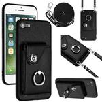 For iPhone SE 2022 / 2020 / 8 / 7 Organ Card Bag Ring Holder Phone Case with Long Lanyard(Black)