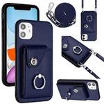 For iPhone 12 Organ Card Bag Ring Holder Phone Case with Long Lanyard(Blue)