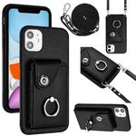 For iPhone 12 Organ Card Bag Ring Holder Phone Case with Long Lanyard(Black)