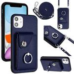 For iPhone 12 mini Organ Card Bag Ring Holder Phone Case with Long Lanyard(Blue)