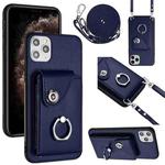 For iPhone 11 Pro Max Organ Card Bag Ring Holder Phone Case with Long Lanyard(Blue)