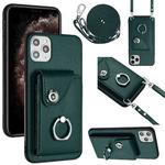For iPhone 11 Pro Organ Card Bag Ring Holder Phone Case with Long Lanyard(Green)