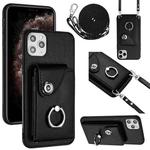 For iPhone 11 Pro Organ Card Bag Ring Holder Phone Case with Long Lanyard(Black)
