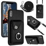 For iPhone X / XS Organ Card Bag Ring Holder Phone Case with Long Lanyard(Black)