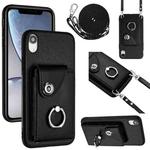 For iPhone XR Organ Card Bag Ring Holder Phone Case with Long Lanyard(Black)