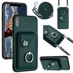 For iPhone XS Max Organ Card Bag Ring Holder Phone Case with Long Lanyard(Green)