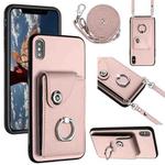 For iPhone XS Max Organ Card Bag Ring Holder Phone Case with Long Lanyard(Pink)