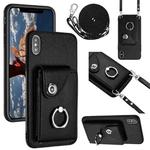 For iPhone XS Max Organ Card Bag Ring Holder Phone Case with Long Lanyard(Black)