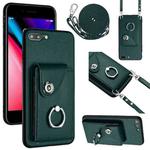 For iPhone 8 Plus / 7 Plus Organ Card Bag Ring Holder Phone Case with Long Lanyard(Green)