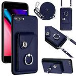 For iPhone 8 Plus / 7 Plus Organ Card Bag Ring Holder Phone Case with Long Lanyard(Blue)