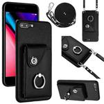 For iPhone 8 Plus / 7 Plus Organ Card Bag Ring Holder Phone Case with Long Lanyard(Black)