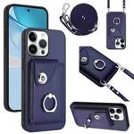 For iPhone 16 Pro Max Organ Card Bag Ring Holder Phone Case with Long Lanyard(Blue)