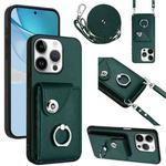 For iPhone 16 Pro Organ Card Bag Ring Holder Phone Case with Long Lanyard(Green)