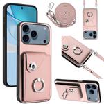 For iPhone 17 Pro Max Organ Card Bag Ring Holder Phone Case with Long Lanyard(Pink)