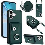 For iPhone 17 Organ Card Bag Ring Holder Phone Case with Long Lanyard(Green)