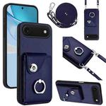 For iPhone 17 Air Organ Card Bag Ring Holder Phone Case with Long Lanyard(Blue)