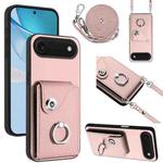 For iPhone 17 Air Organ Card Bag Ring Holder Phone Case with Long Lanyard(Pink)