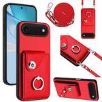 For iPhone 17 Air Organ Card Bag Ring Holder Phone Case with Long Lanyard(Red)