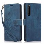 For Sony Xperia 1 IV Orchid Butterfly Embossed Leather Phone Case(Blue)