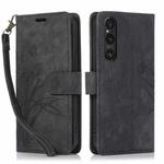 For Sony Xperia 1 V 5G 2023 Orchid Butterfly Embossed Leather Phone Case(Black)