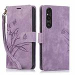 For Sony Xperia 1 V 5G 2023 Orchid Butterfly Embossed Leather Phone Case(Purple)