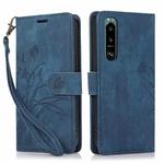 For Sony Xperia 5 IV Orchid Butterfly Embossed Leather Phone Case(Blue)