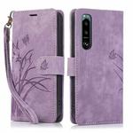 For Sony Xperia 5 IV Orchid Butterfly Embossed Leather Phone Case(Purple)