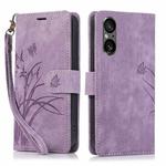 For Sony Xperia 5 V 5G Orchid Butterfly Embossed Leather Phone Case(Purple)