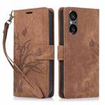 For Sony Xperia 5 V 5G Orchid Butterfly Embossed Leather Phone Case(Brown)
