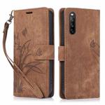 For Sony Xperia 10 IV Orchid Butterfly Embossed Leather Phone Case(Brown)