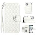For iPhone 13 Rhombic Texture Flip Leather Phone Case with Lanyard(White)