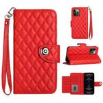 For iPhone 12 Pro Max Rhombic Texture Flip Leather Phone Case with Lanyard(Red)