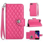 For iPhone SE 2022 / 2020 / 8 / 7 Rhombic Texture Flip Leather Phone Case with Lanyard(Rose Red)