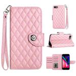 For iPhone SE 2022 / 2020 / 8 / 7 Rhombic Texture Flip Leather Phone Case with Lanyard(Pink)